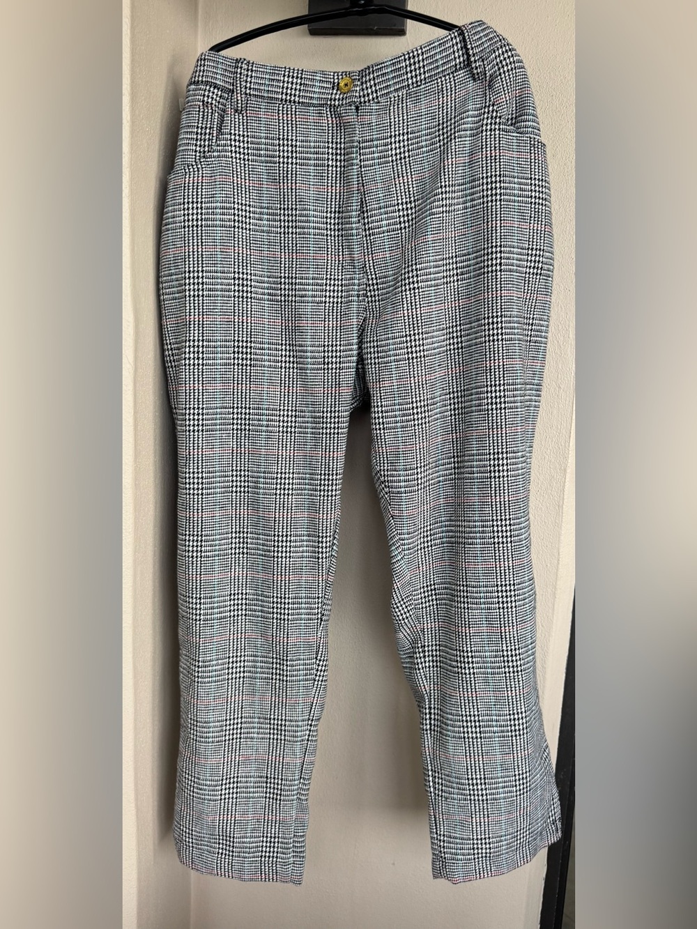 Gretchen Scott Classic Glen Plaid Cropped Pant Black & White Polyester/Wool XL